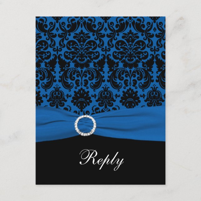 Koboltblå och svart Damask RSVP-kort OSA Kort (Framsida)