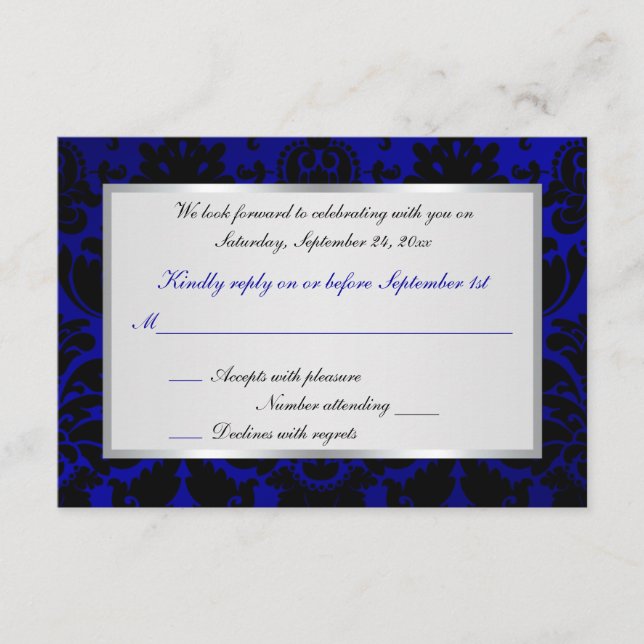 Koboltblå och svart Damask Svarskort OSA Kort (Framsida)