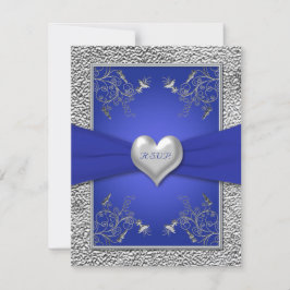 Koboltblå och Tenn Hjärtan RSVP-kort OSA Kort