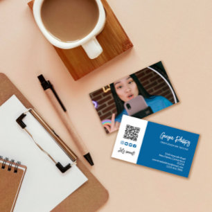 Koboltblå QR-kod Foton-Social-medieikoner Visitkort