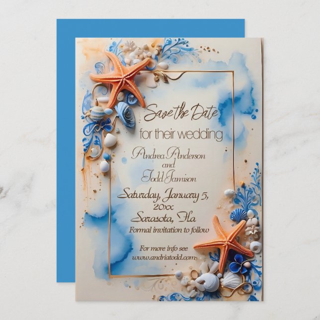 Koboltblått bredvid bröllop spara datumet (Fram/baksida)