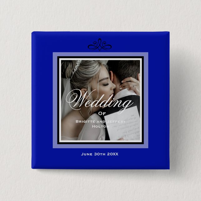 Koboltblått bröllop par anpassade knapp (Framsida)