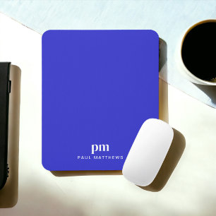Koboltblått enkelt minimum med Monogram Namn Musmatta