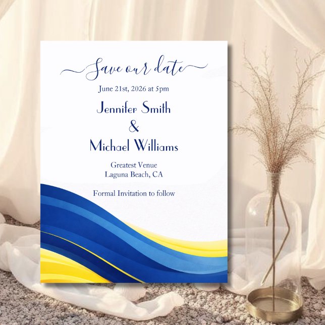 Koboltblått och citrongult spara datumet (Cobalt Blue and Lemon Yellow Save The Date)