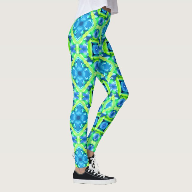 Koboltblått och grönt kalk färgat Mönster Leggings (Höger)