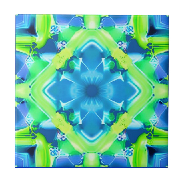 Koboltblått och limegrönt Tie Dye-mönster  Kakelplatta (Framsidan)
