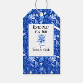 Koboltblått på Blå proteblommor Presentetikett