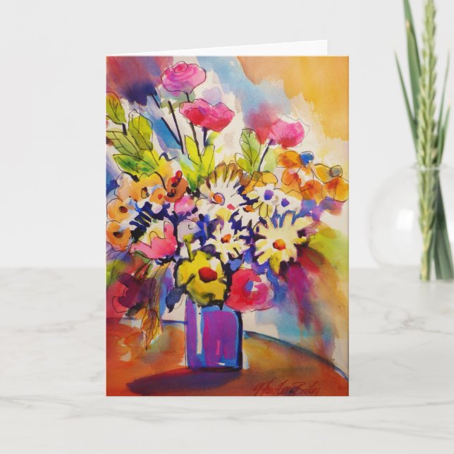 Koboltblåttvasen blommar hälsningkortet kort (Framsida)