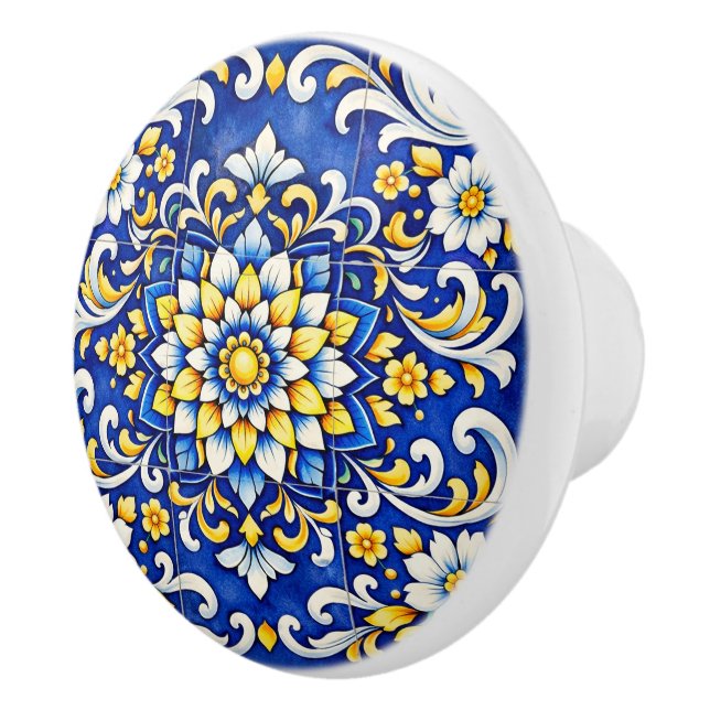 Koboltblommande Azulejo-keramikhandtag Knopp (Höger)