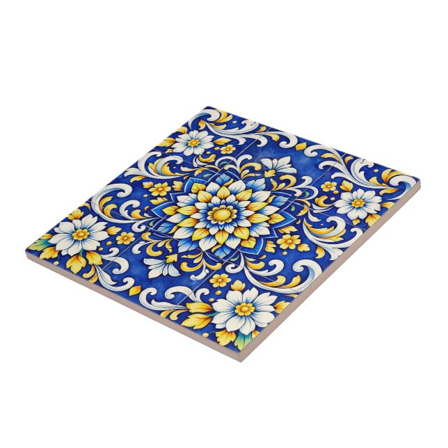 Koboltblomster Medaljongplatta Kakelplatta (Sidan)