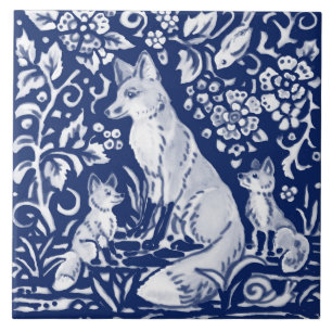 Koboltflotta Blue Cobalt Fox Family Blommigt Anima Kakelplatta