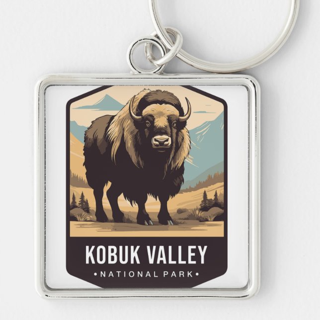 KOBUK NATIONAL PARK FYRKANTIG SILVERFÄRGAD NYCKELRING (Framsidan)