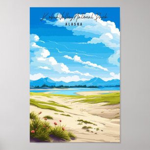 Kobuk Valley Alaska vintage resor illustration Poster