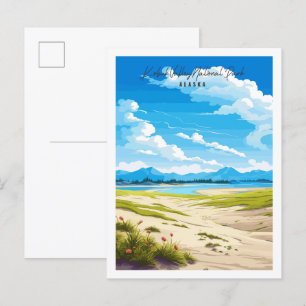 Kobuk Valley Alaska vintage resor illustration Vykort