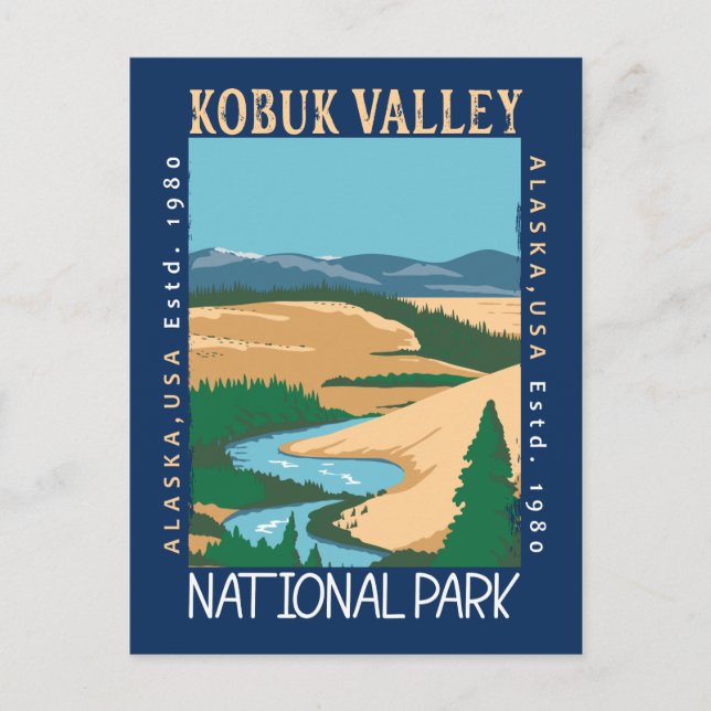 Kobuk Valley National Park Alaska Retro Distressed Vykort (Framsida)
