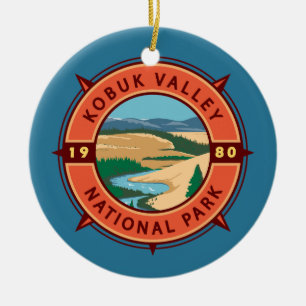 Kobuk Valley National Park Retro Compass Emblem Julgransprydnad Keramik