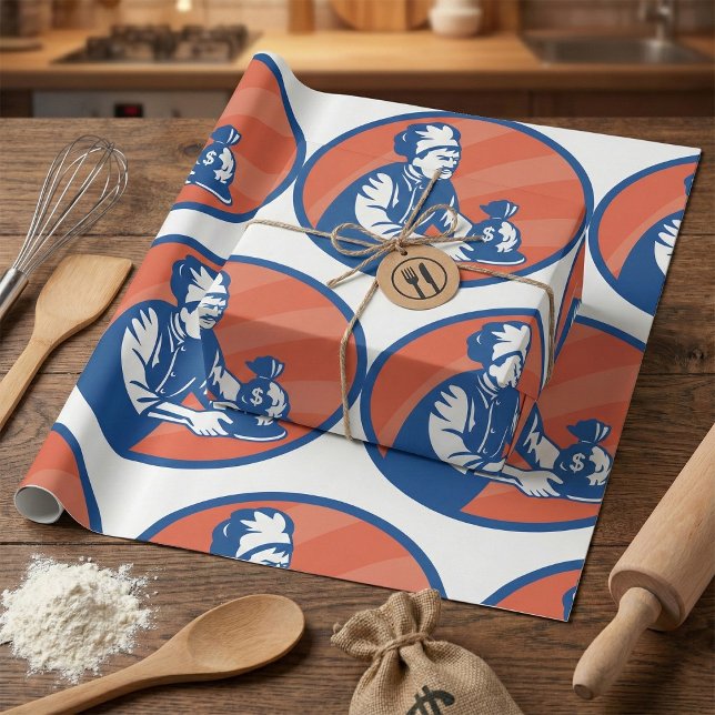 Kochef håller pengar pås restaurang ekonomi  presentpapper (Skapare uppladdad)