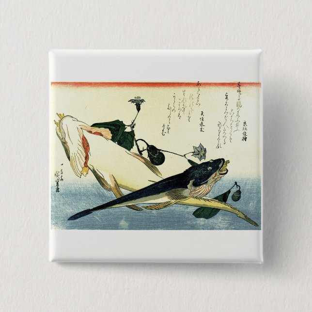 Kochi (Bartail Flathead) Hiroshiges japanska fisk Knapp (Framsida)