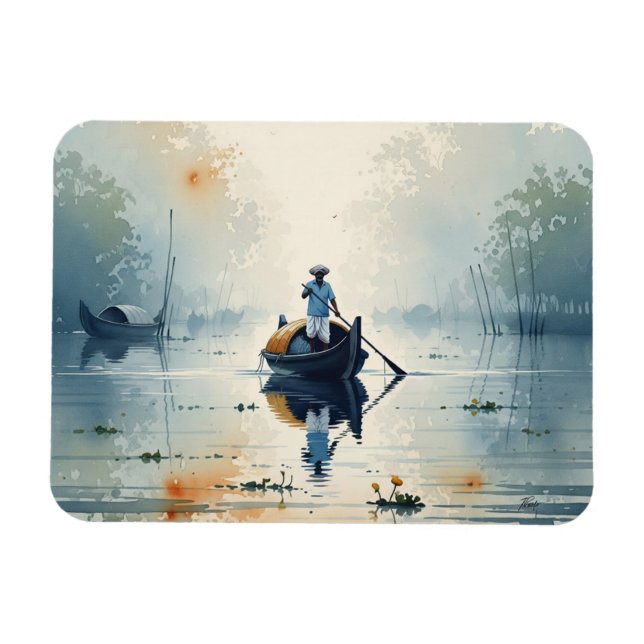 Kochi Kerala Indien Dimma Morgon Magnet (Horisontell)