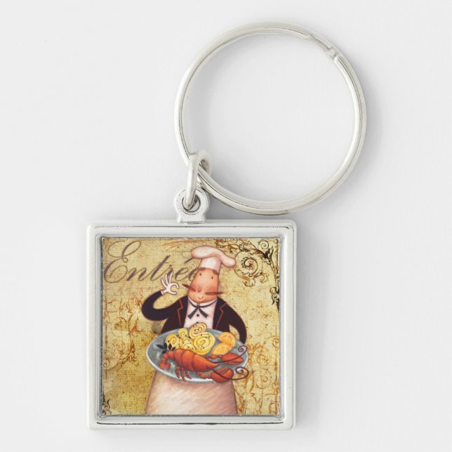 Kock Entrée Fyrkantig Silverfärgad Nyckelring (Framsidan)