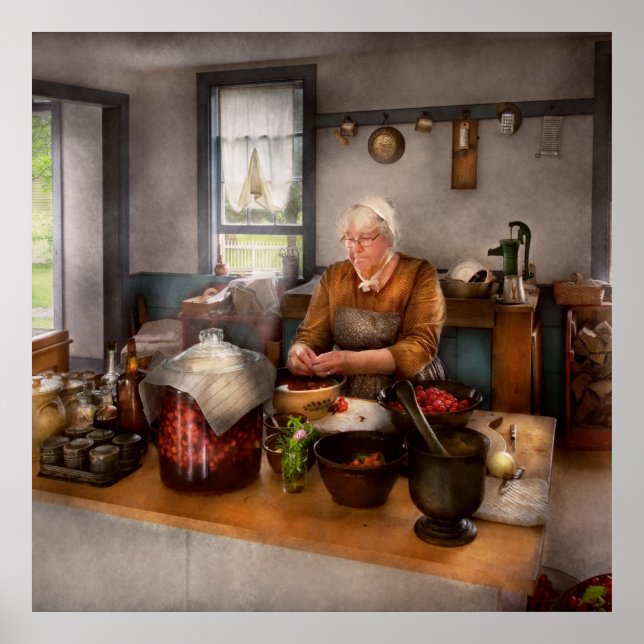 Kock - Kök - Rensar körsbär Poster (Framsidan)