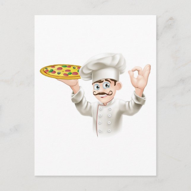 Kock som håller en välsmakande pizza vykort (Framsida)