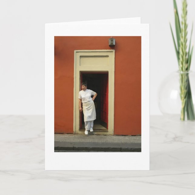 Kocken i dörröppningen torra prague borstar för kort (Framsida)