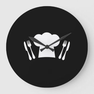 Kockhattknivar och dela sig kök eller restaurange stor klocka