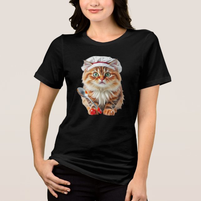 Kockkatt med mjölhatt och sked – Matlagande katt  T Shirt (Framsida)