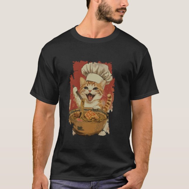 Kockkatt med Ramen T Shirt (Framsida)