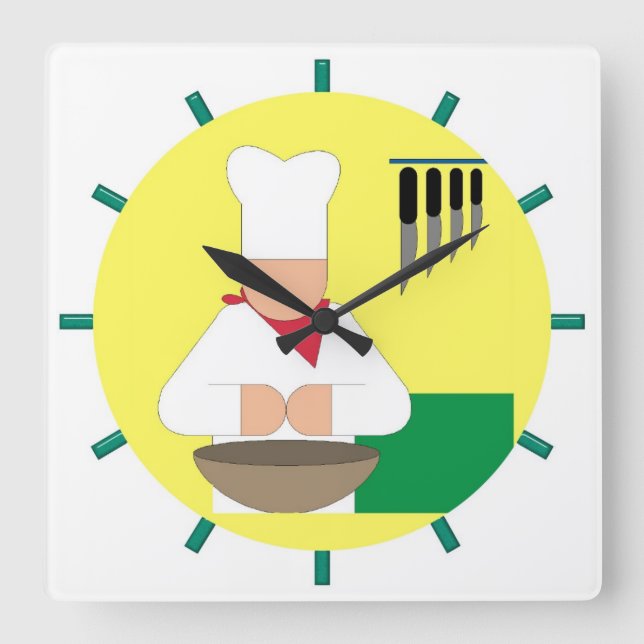 Kockkök tar tid på - kvadrera fyrkantig klocka (Framsida)