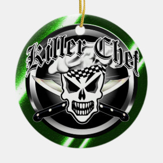 Kockskalle och korsade kockknivar 2 julgransprydnad keramik