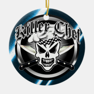 Kockskalle och korsade kockknivar 2 julgransprydnad keramik