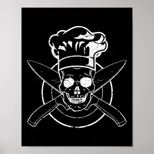 Kockskjorta Dödskalle Kockhatt Matlagning Bbq Gril Poster (Framsidan)