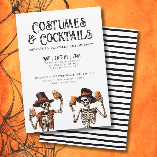 Kockstjärtar och kostymer Halloween fest Inbjudningar (Cocktails And Costumes Halloween Party Invitation)