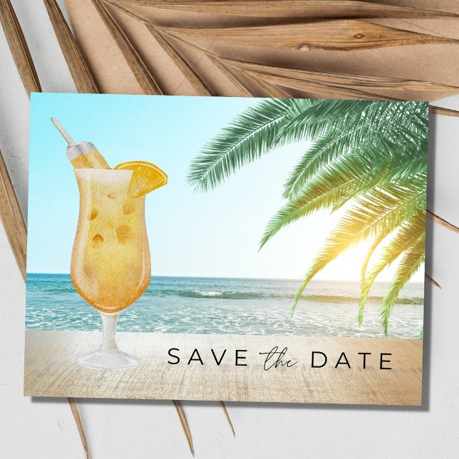 Kocksvans på Beach-bröllopet Spara datum Meddelande Vykort (Cocktails on the Beach Wedding Save the Date)