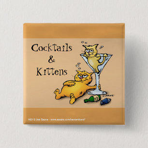 Kocktails & Kittens Guld Tecknad Button Knapp