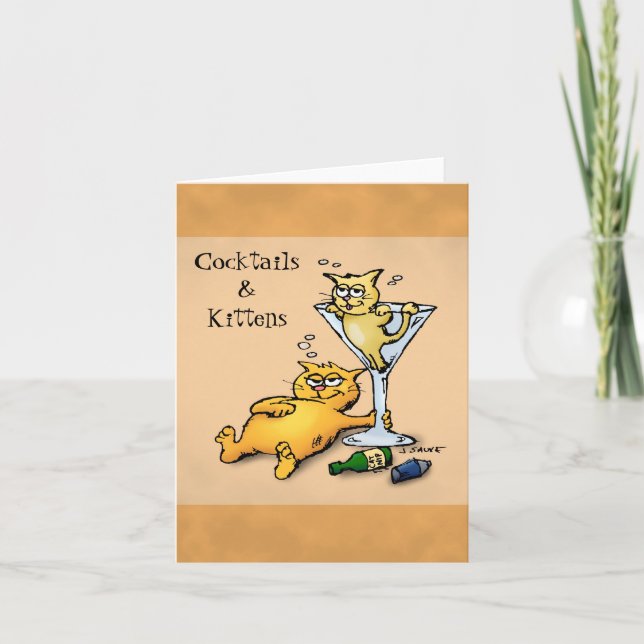 Kocktails & Kittens Tecknad Blank Inside Note Card Kort (Framsida)