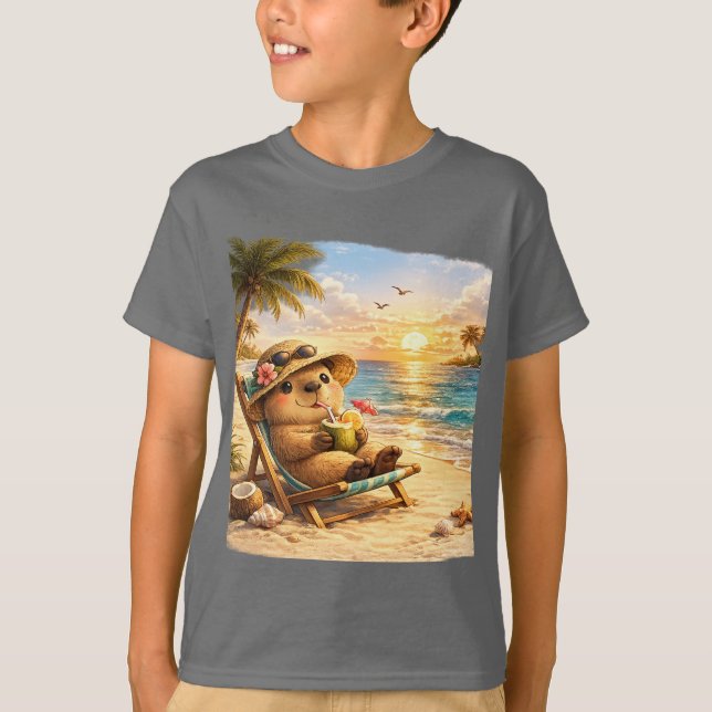 Koconutstrand Kapybara | Söt sommar tropisk Desi T Shirt (Framsida)