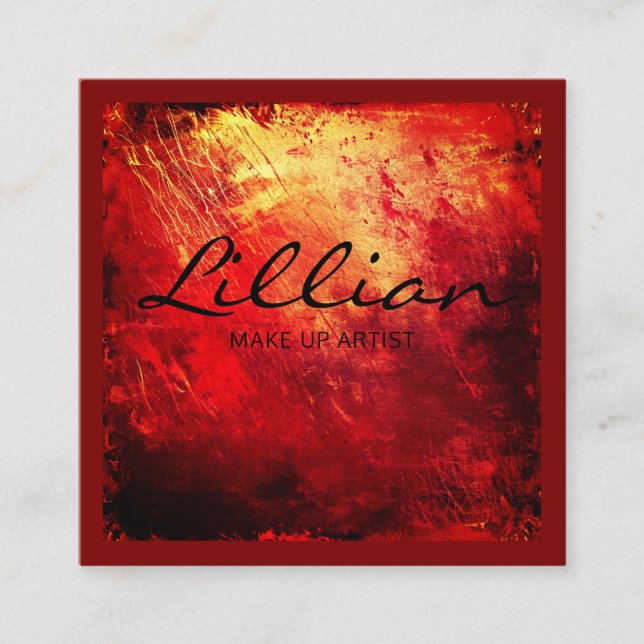 Kod för abstrakt av lyxrött och guld QR Fyrkantigt Visitkort (Framsida)