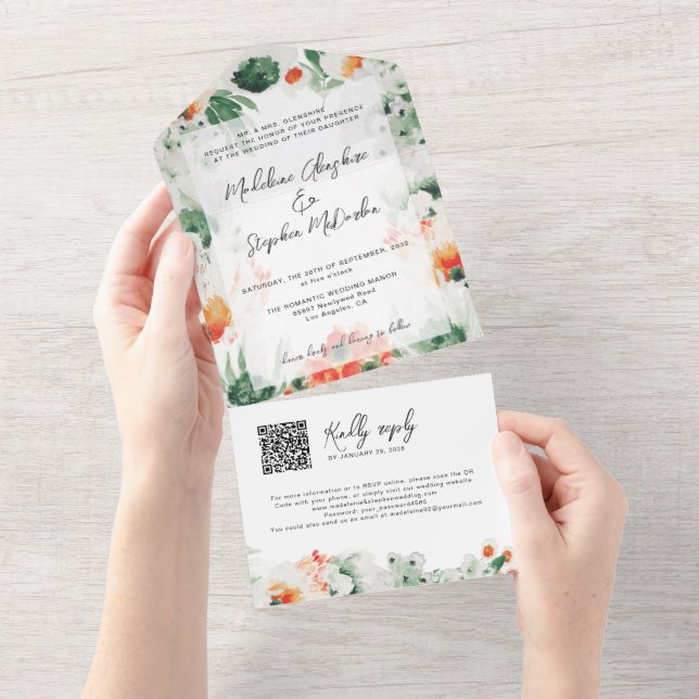 Kod för botaniskt QR för vildblommor, vattenfärg (Tearaway)