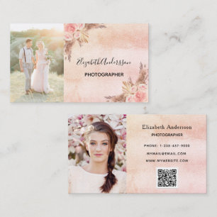 Kod för bröllop-fotograf pampas-gräs QR Visitkort