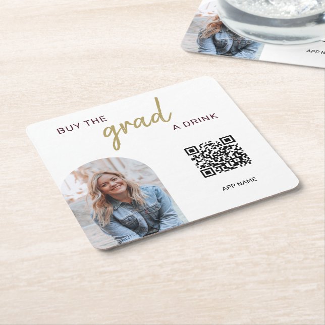 Kod för enkel fotoförfrågan Köp en drink till Grad Underlägg Papper Kvadrat (Vinklad)