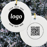 Kod för enkel Logotyp och text QR Julgransprydnad Keramik<br><div class="desc">Enkel text med minimalistisk logotyp och anpassningsbar med QR-kod för att främja ditt företag under vinterHelgdagarna. Byt ut logotyp,  QR-kod och text mot eget om du vill anpassa och ändra bakgrund och text färg så att de stämmer överens med ditt eget varumärke.</div>