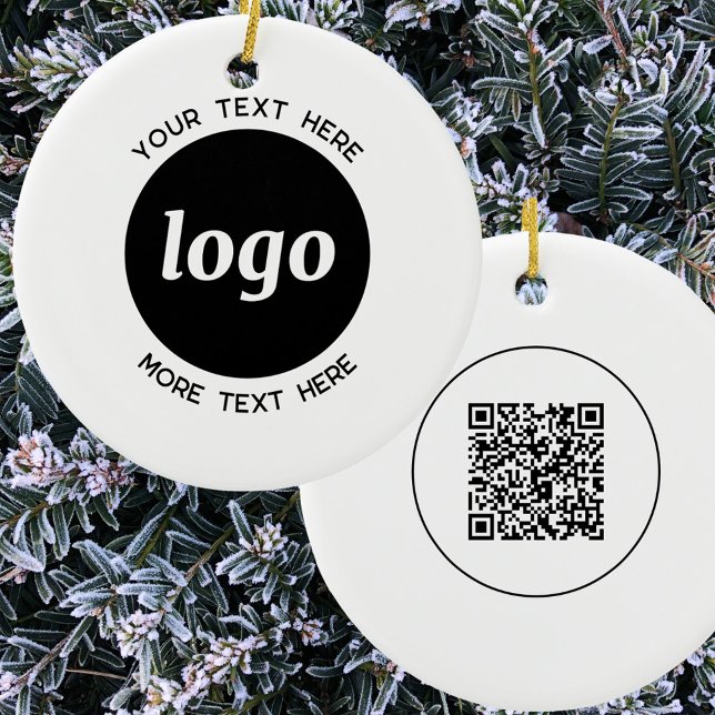Kod för enkel Logotyp och text QR Julgransprydnad Keramik (Simple logo with custom text and QR code small business promotional branding ceramic ornament )
