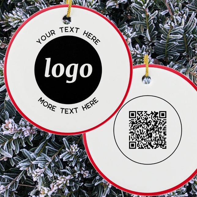 Kod för enkel Logotyp och text QR Julgransprydnad Keramik (Simple logo with custom text and QR code business branding promotional festive ornament)