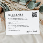 Kod för enkel minimalistisk QR-information för Brö Tilläggskort<br><div class="desc">Anpassa det här QR-kortet (Simple Minimalist Bröllop Details QR Code Insert Card) med din egen bröllop-information. Det är enkelt att anpassa sig efter färg,  stilar och tema i bröllop. Om du föredrar Avsluta /projektionsyta för Thicker kan du överväga att välja Papper projektionstyp för projektionsyta.</div>