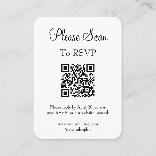 Kod för enkel modern sökning i vitt Bröllop QR Tilläggskort (Framsida)
