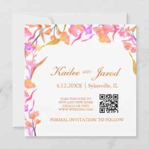 Kod för enkel Rosa och Orange Wildblomma QR Spara Datumet