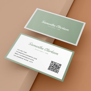 Kod för enkel Sage Grönt Cursive Script Gräns QR Visitkort